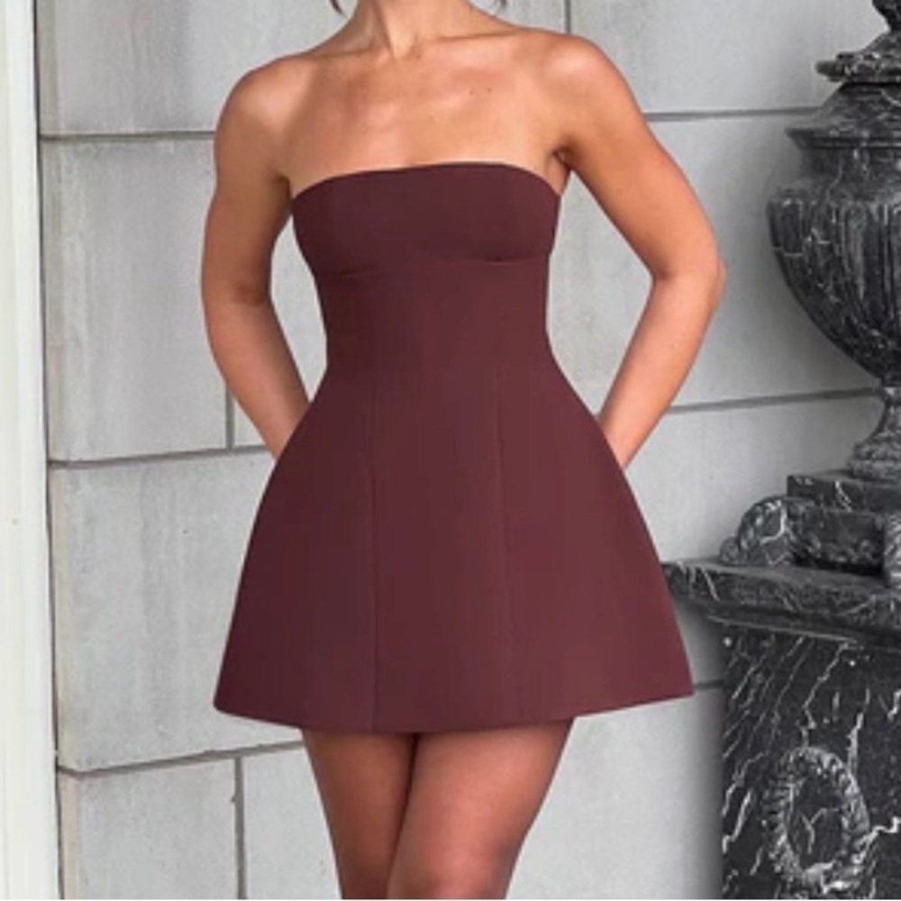 Twik Strapless Dress in Deep Burgundy